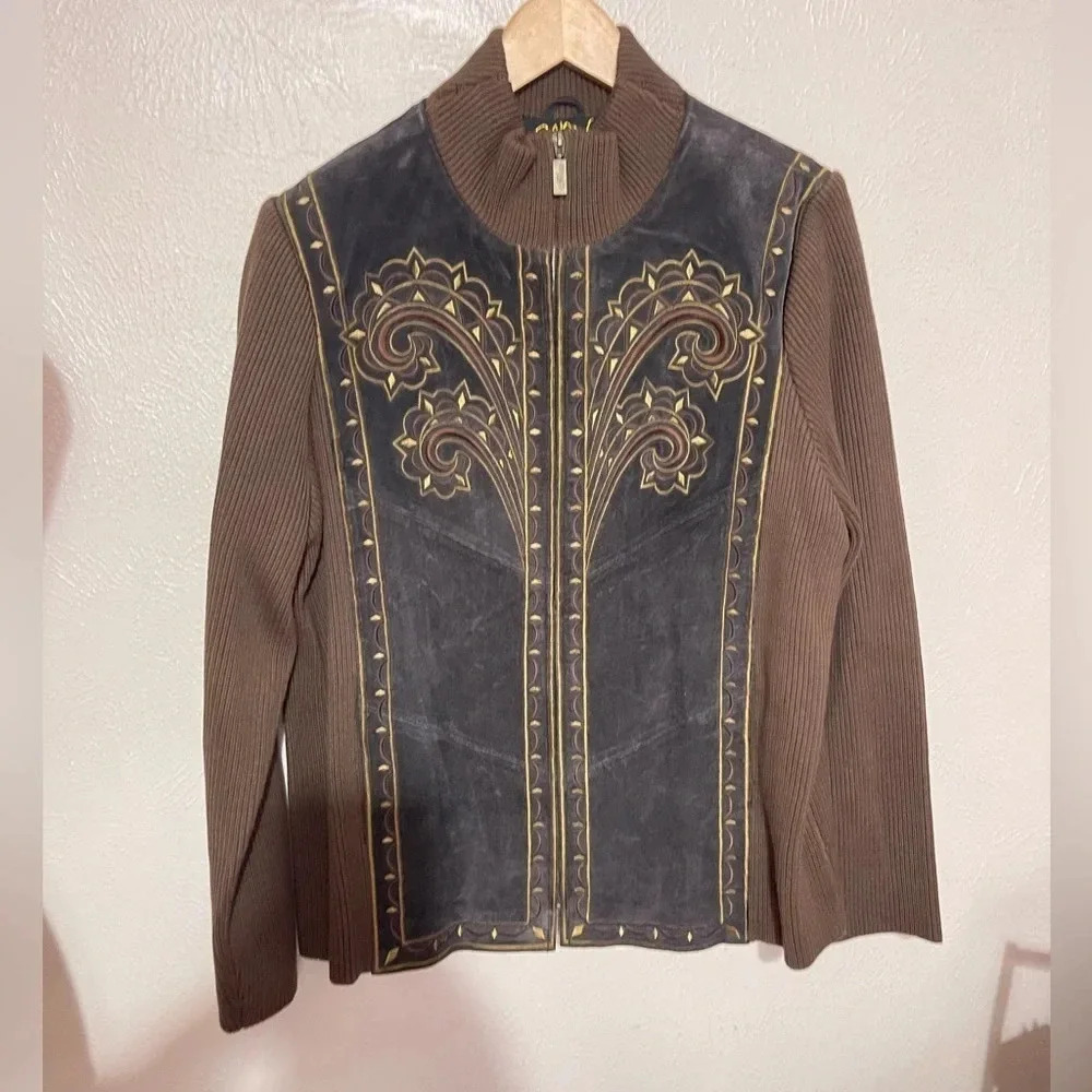 Bob Mackie‎ Suede Embroidered Leather Jacket Medium